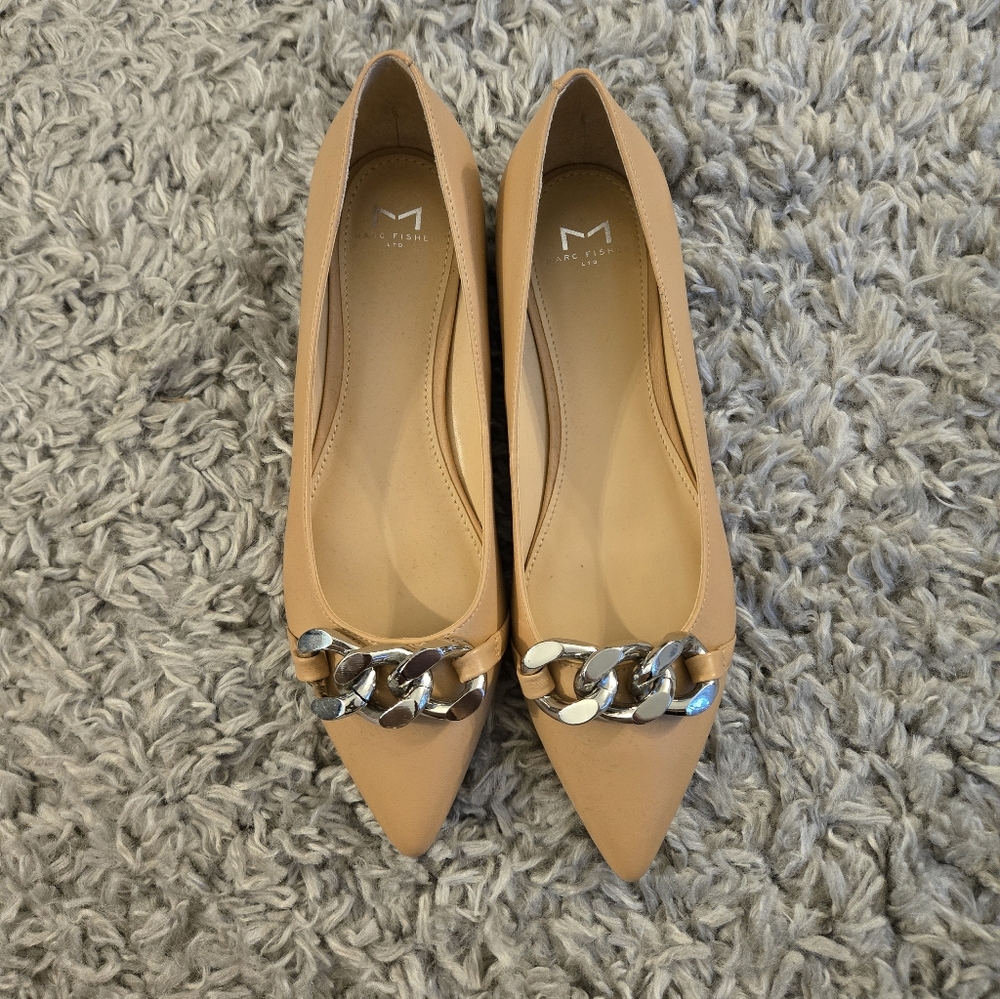 NEW! Marc Fisher Tan Flats with Silver Chain Detail